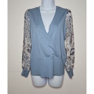 89th + Madison Womens Blue V Neck Long Sleeve Blouse Size Small NWT